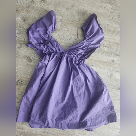 Purple Mini Dress with Ruffled Sleeves - Picture 4 of 4